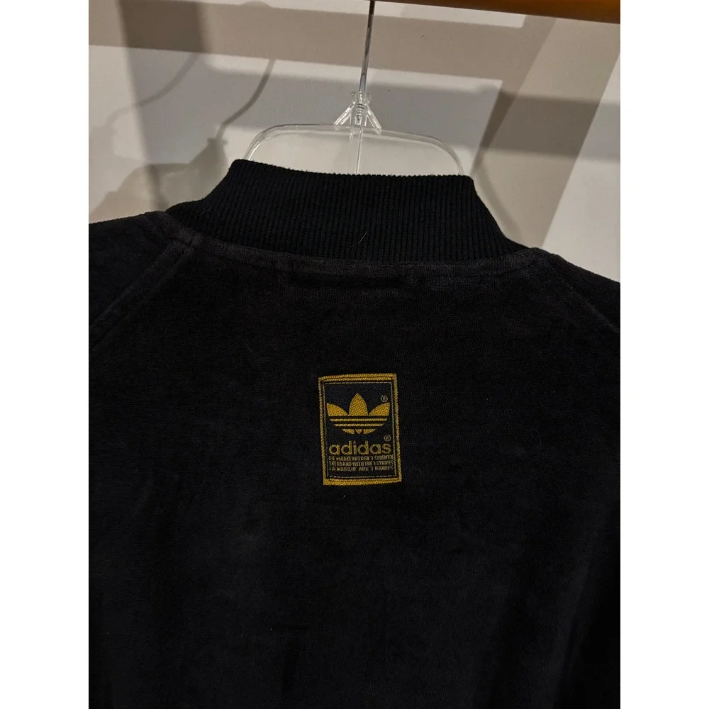 Adidas Originals Mens Black Velour Track Jacket Gold Trefoil Logo XL Full Zip